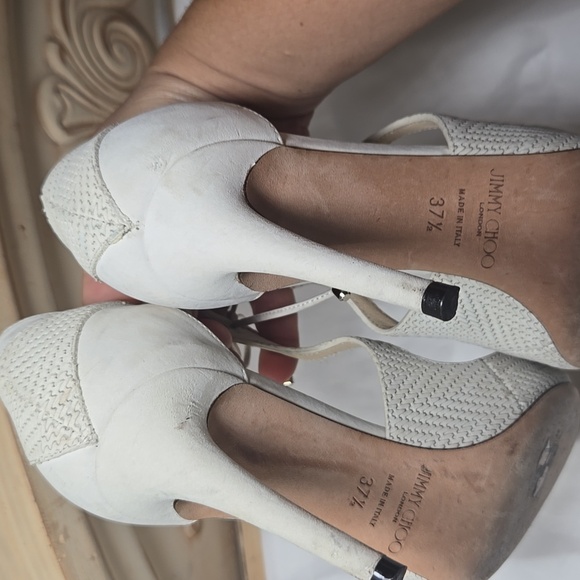 Jimmy Choo Tie up Pumps Eggshell Off white Weave Texture 37.5 - Picture 11 of 12